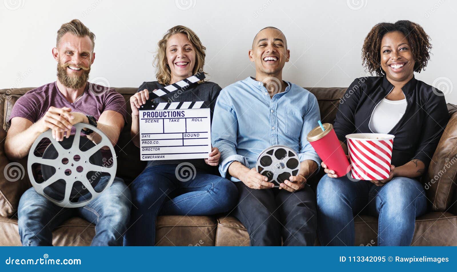 group of friends having a great time together watching movies