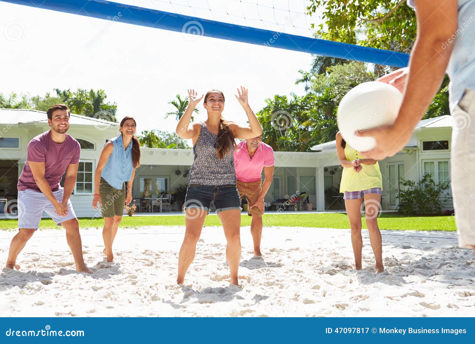 Group of Friends Playing Volleyball in Garden Stock Image Image of