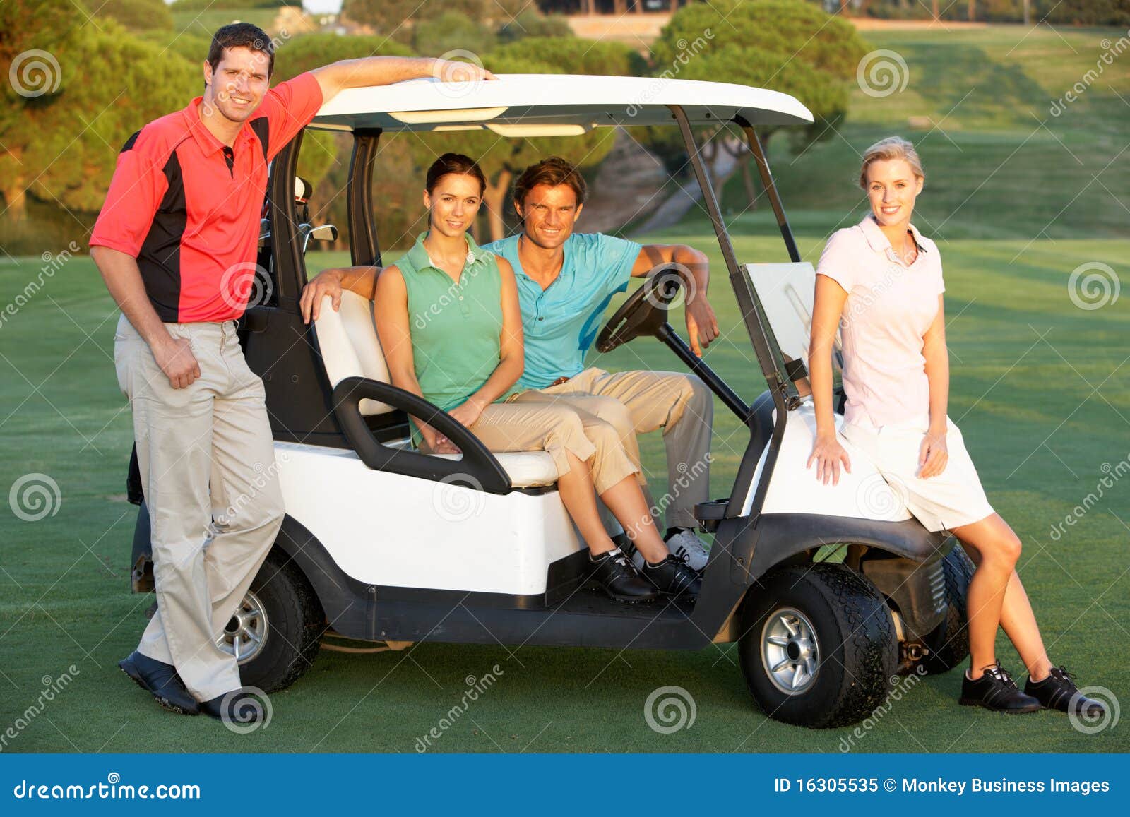Group of Friends Riding in Golf Buggy Stock Image Image of golfer