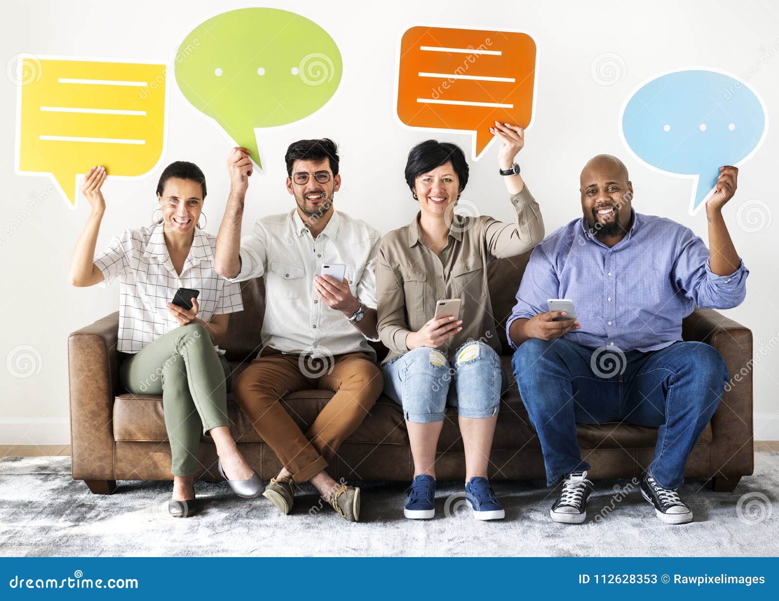 Group of Friends Sitting with a Speech Bubble Stock Image Image of