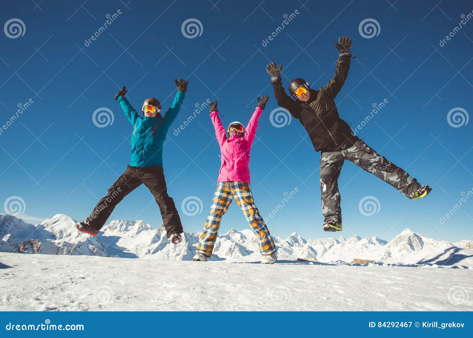 Group Friends Snowboarders Have Fun on the Slope Stock Image - Image of ...