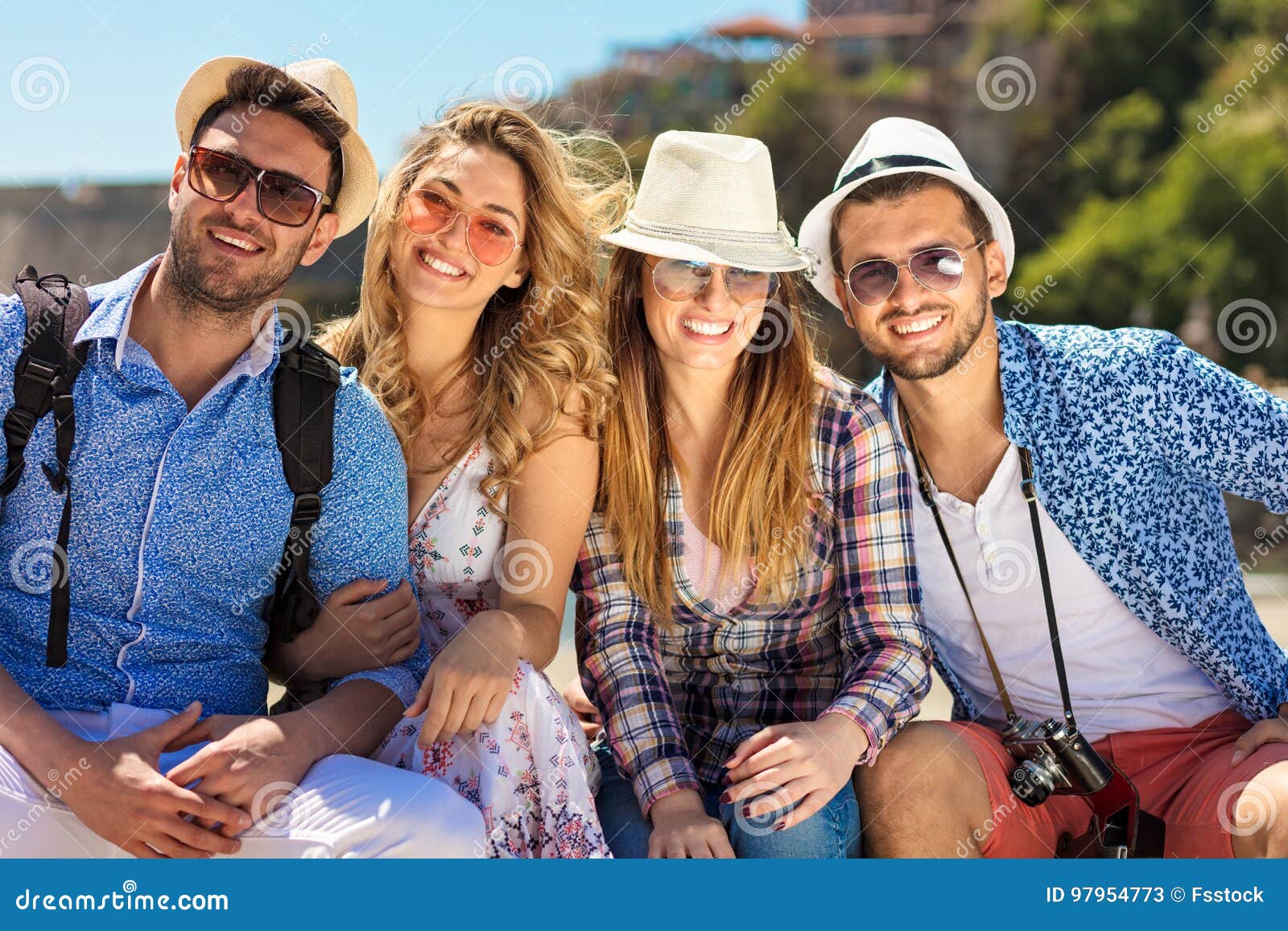 Group of Friends Taking Funny Portraits Outdoor Stock Image - Image of