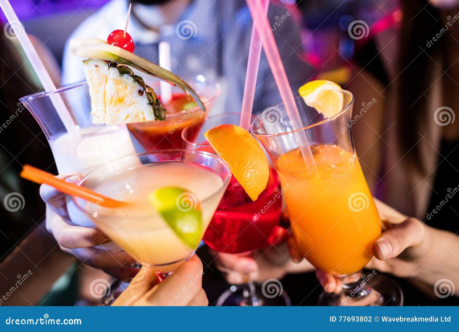 Group of Friends Toasting Cocktail at Bar Counter Stock Photo Image of female, closeup 77693802