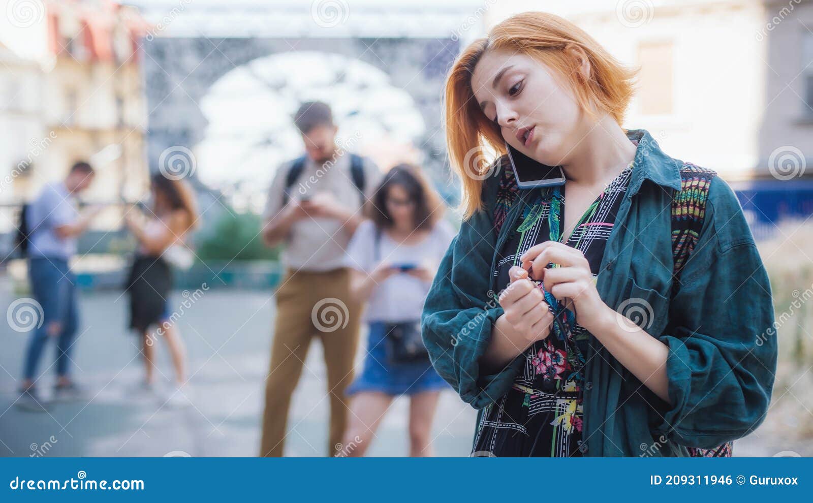 group of friends using smartphones. emotional isolation and technology depresion