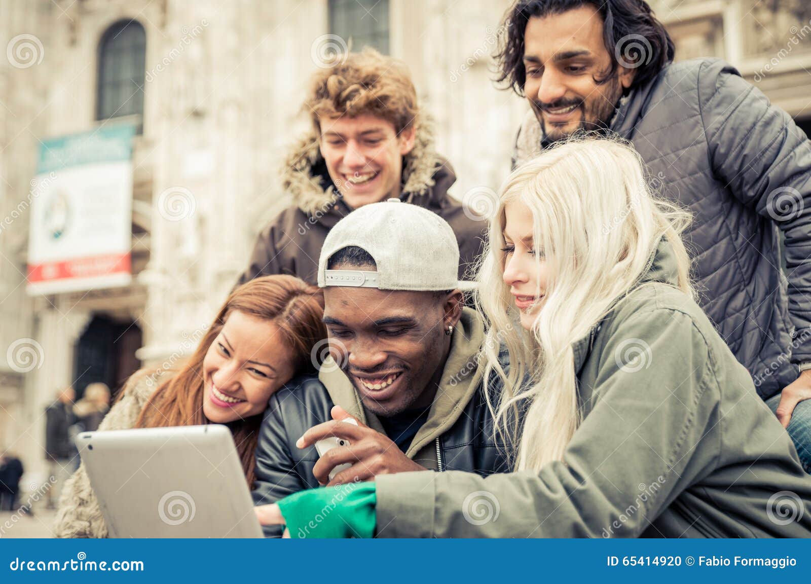 Group of Friends Watching Funny Videos Stock Photo - Image of contemporary,  hipster: 65414920