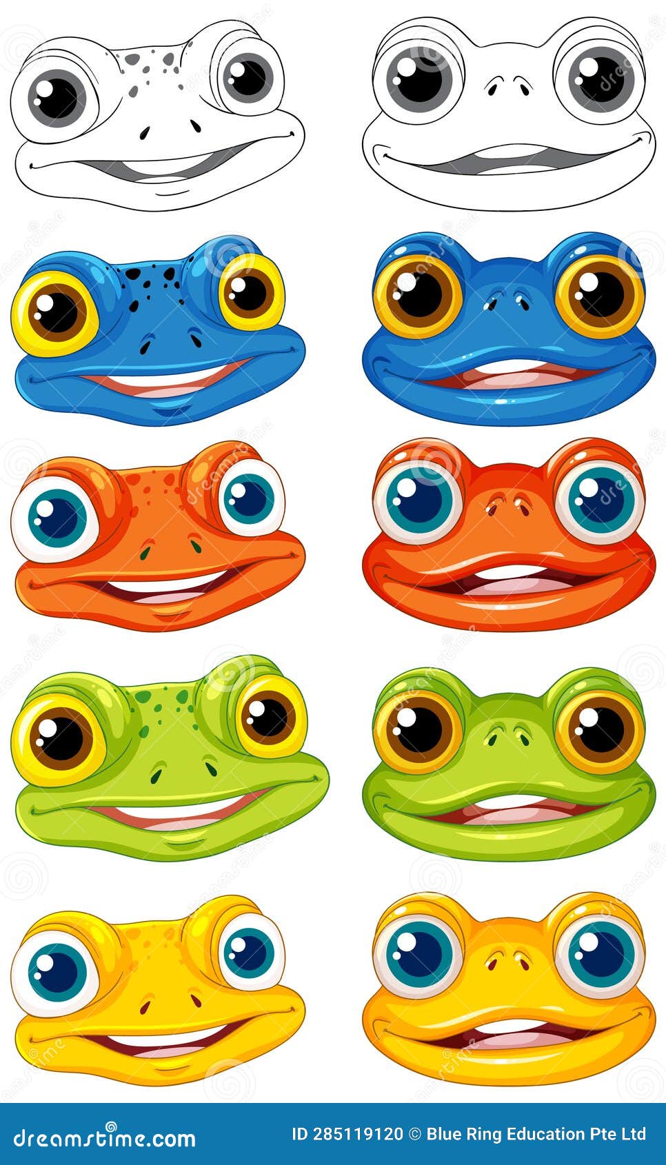 Group of Frog Faces stock vector. Illustration of cute 285119120