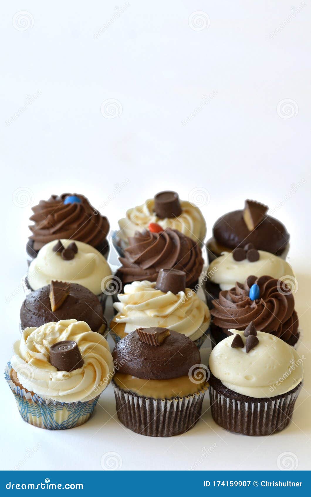 A Group of Frosted Cupcakes Stock Image Image of swirl, white 174159907