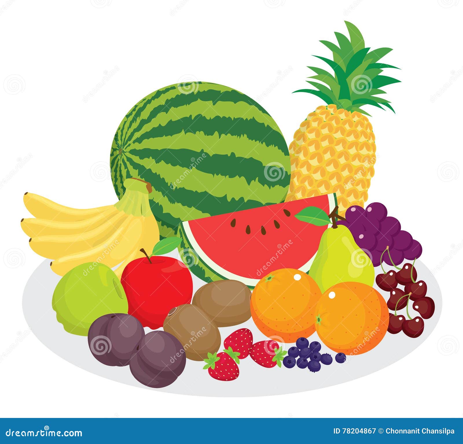 Group of fruits in vector stock vector. Illustration of orange 78204867