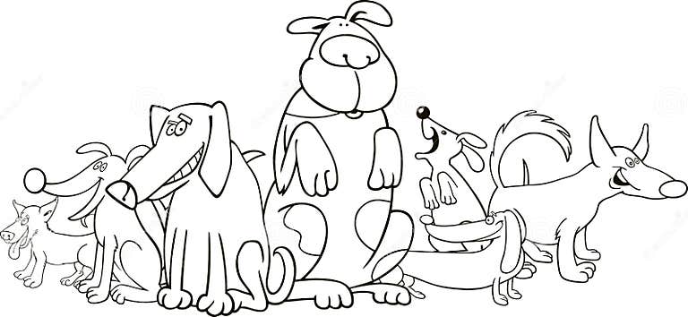 Group of Funny Dogs for Coloring Stock Vector - Illustration of black ...