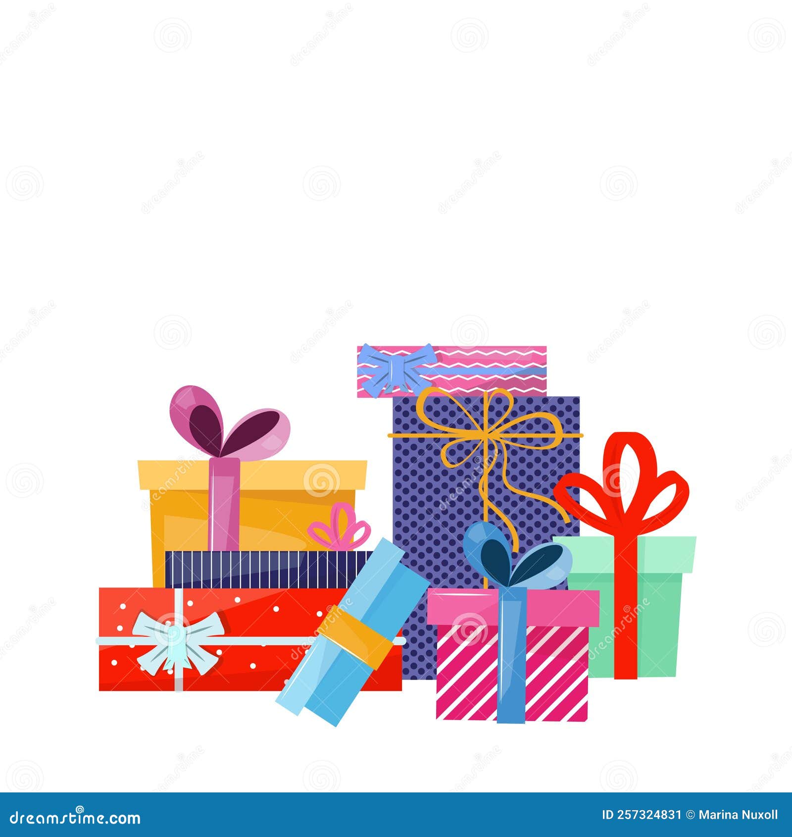 Group of Gift Boxes for Christmas. Vector Flat Illustration of Presents