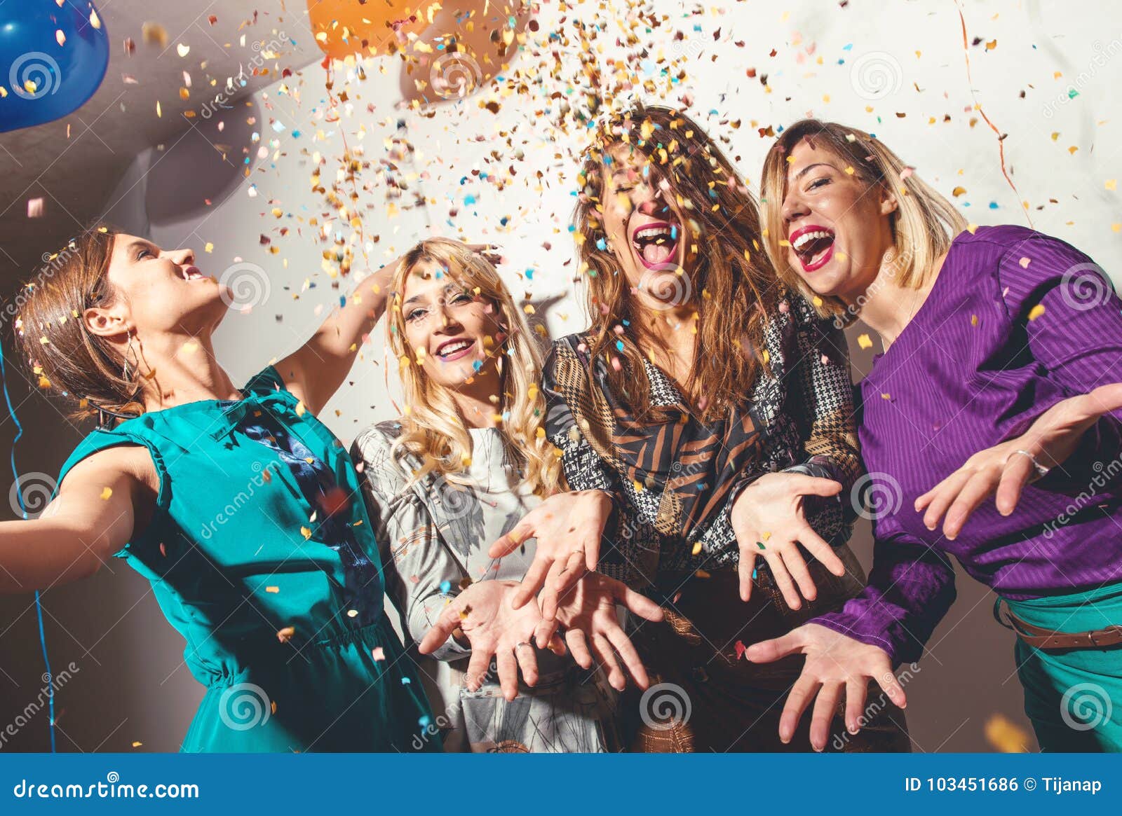 Group of Girls Having a Party Stock Photo Image of girl, balloons