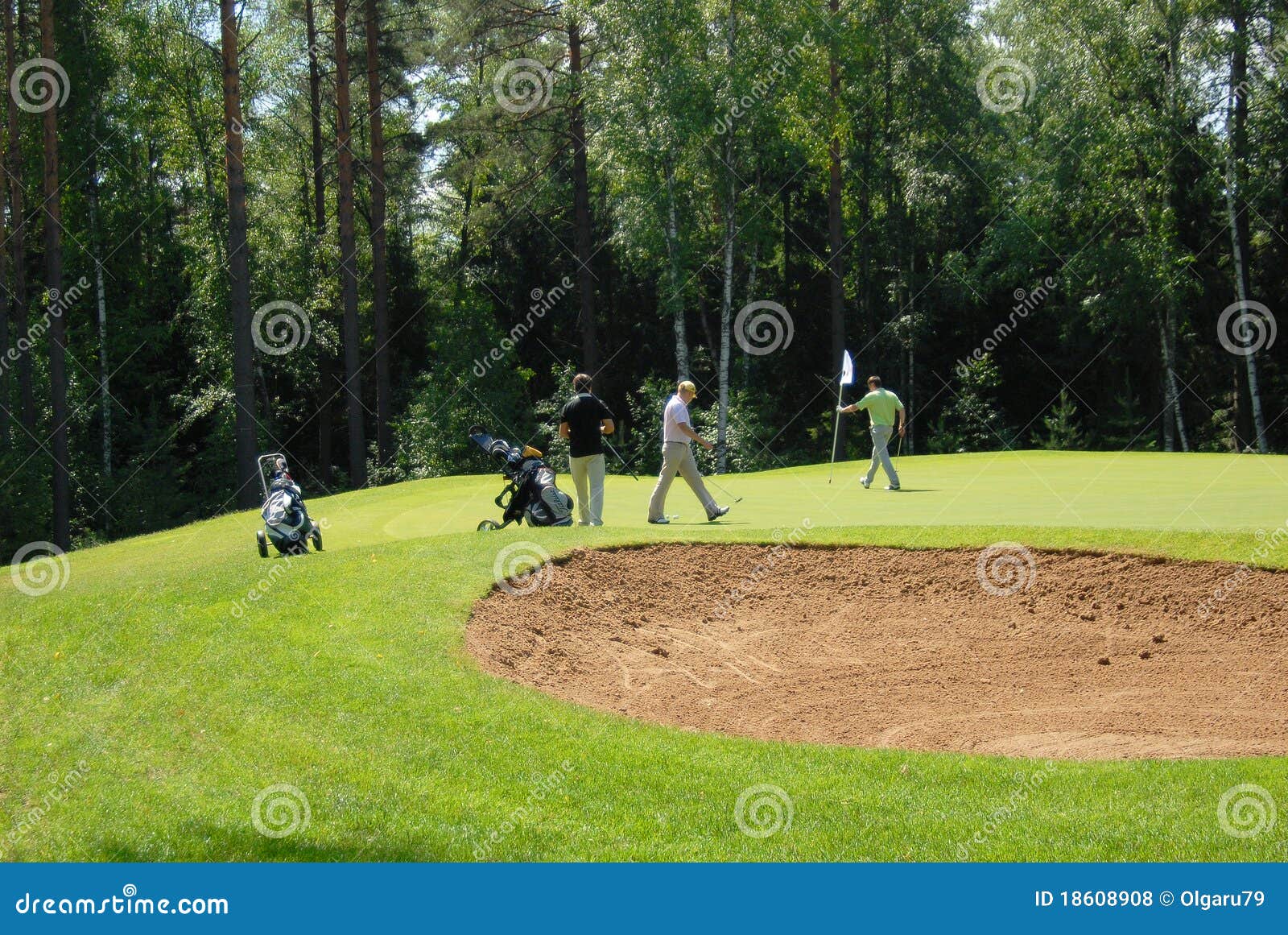 Group Of Golfers Practicing And Training Golf Swing On Driving Range