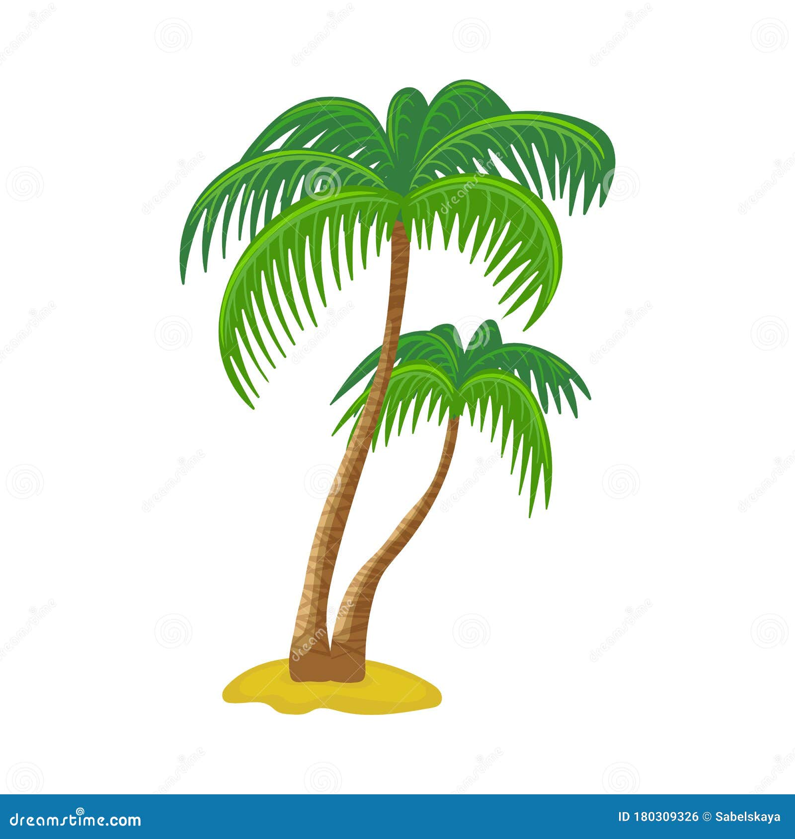 Group of Green Palm Trees, Flat Cartoon Vector Illustration Isolated on ...