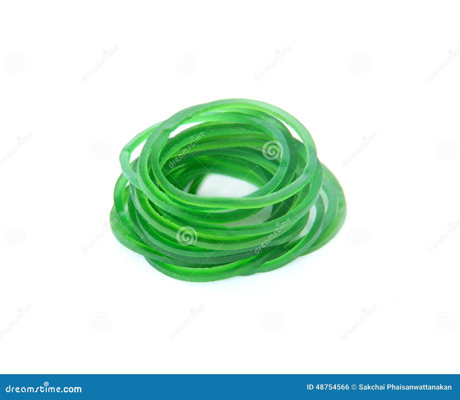 Group of Green Rubber Money Bands Isolated on White Background Stock