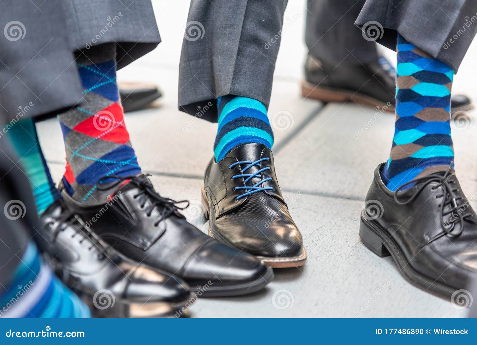 Group of Groomsmen Wearing Colorful Socks at a Wedding Ceremony Stock ...