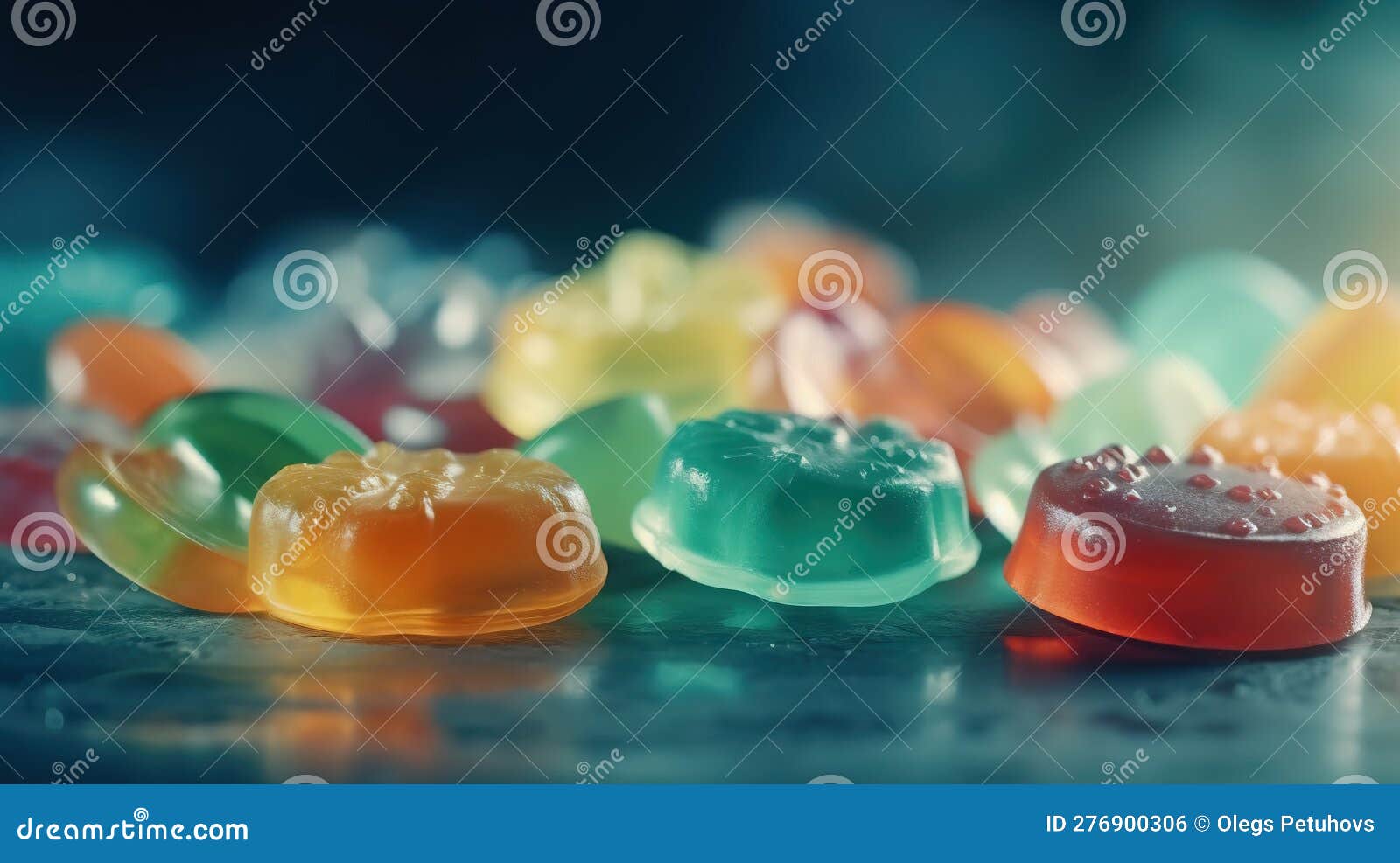 A Group of Gummy Bears Sitting on Top of a Table Stock Illustration