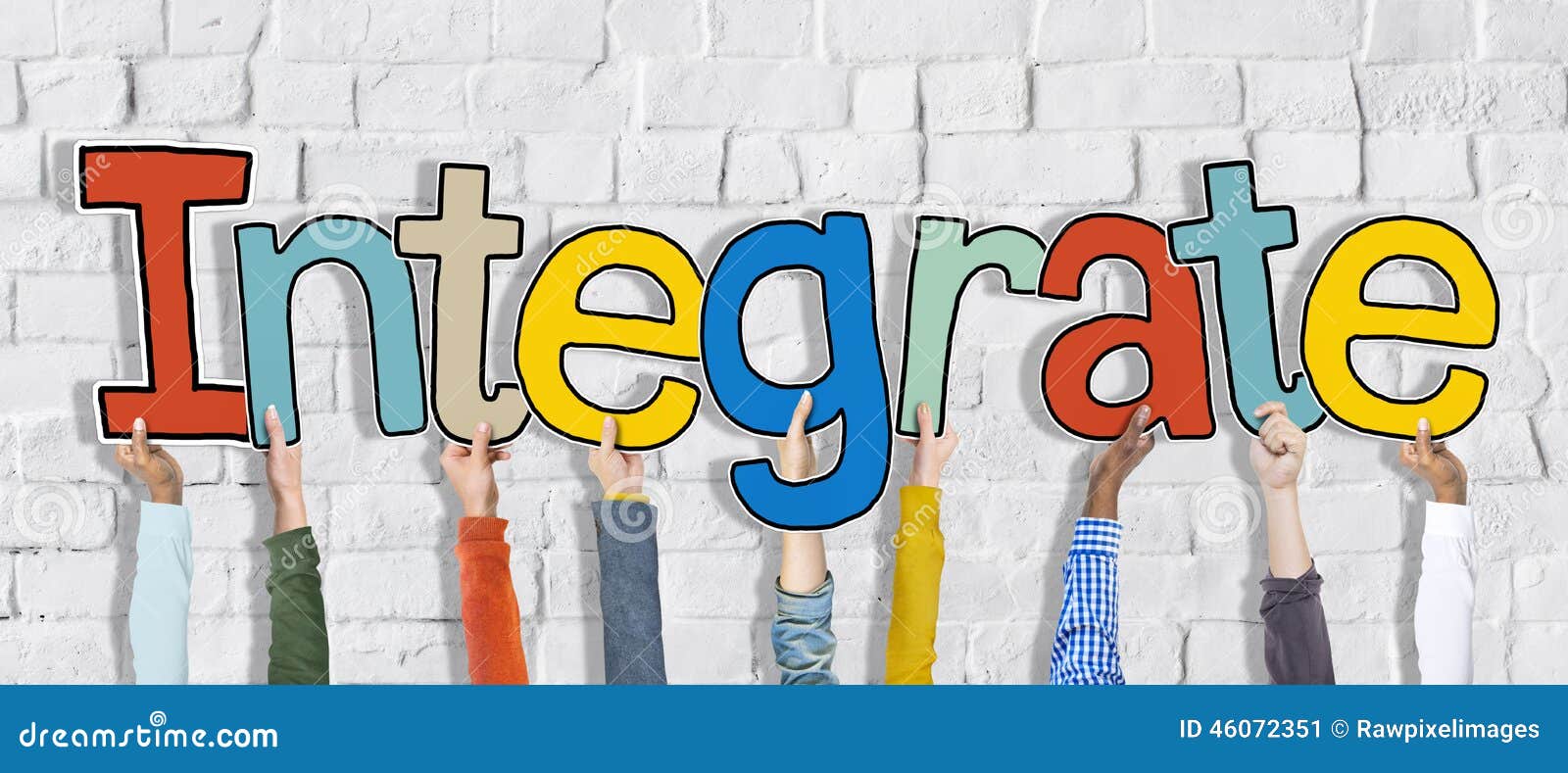 Group of Hands Holding Word Integrate Stock Image Image of alliance