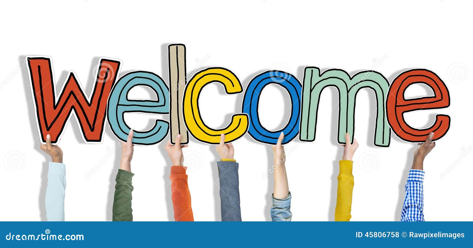 Group of Hands Holding Word Welcome Stock Photo - Image of hands ...