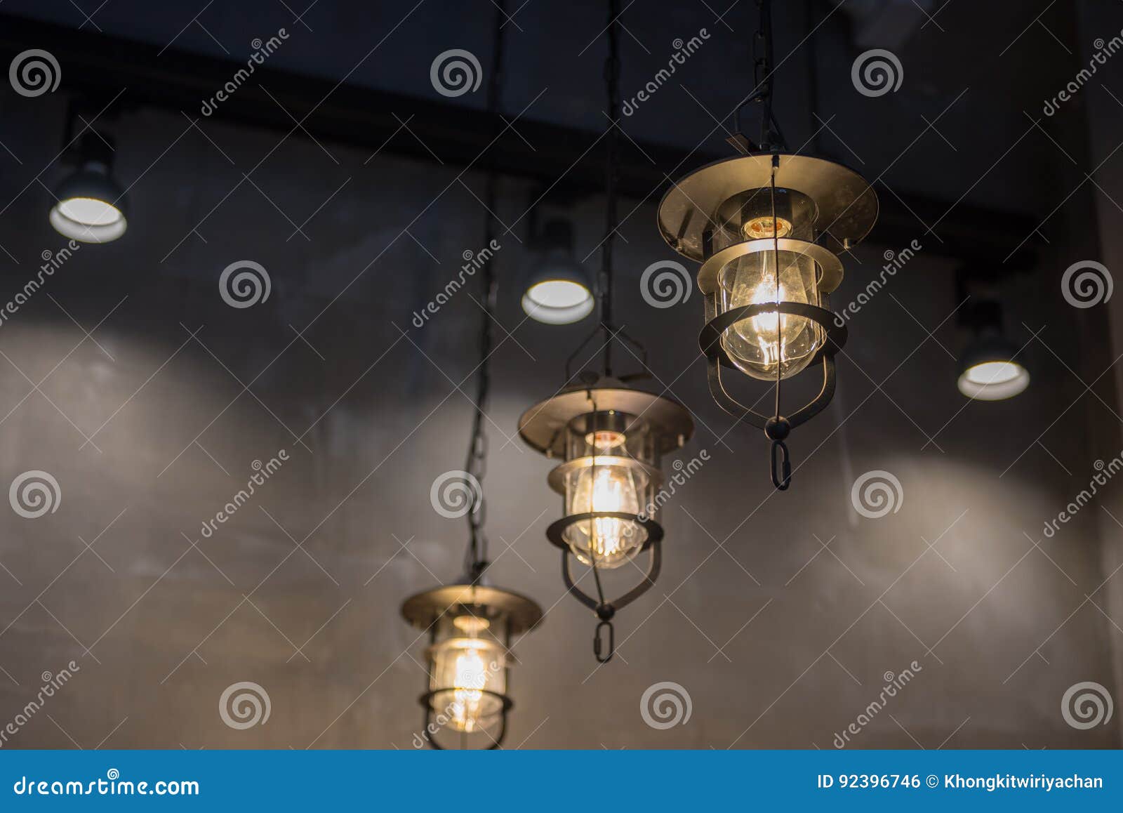 Group of Hanging Lights in Coffee Shop Stock Photo Image of hanging