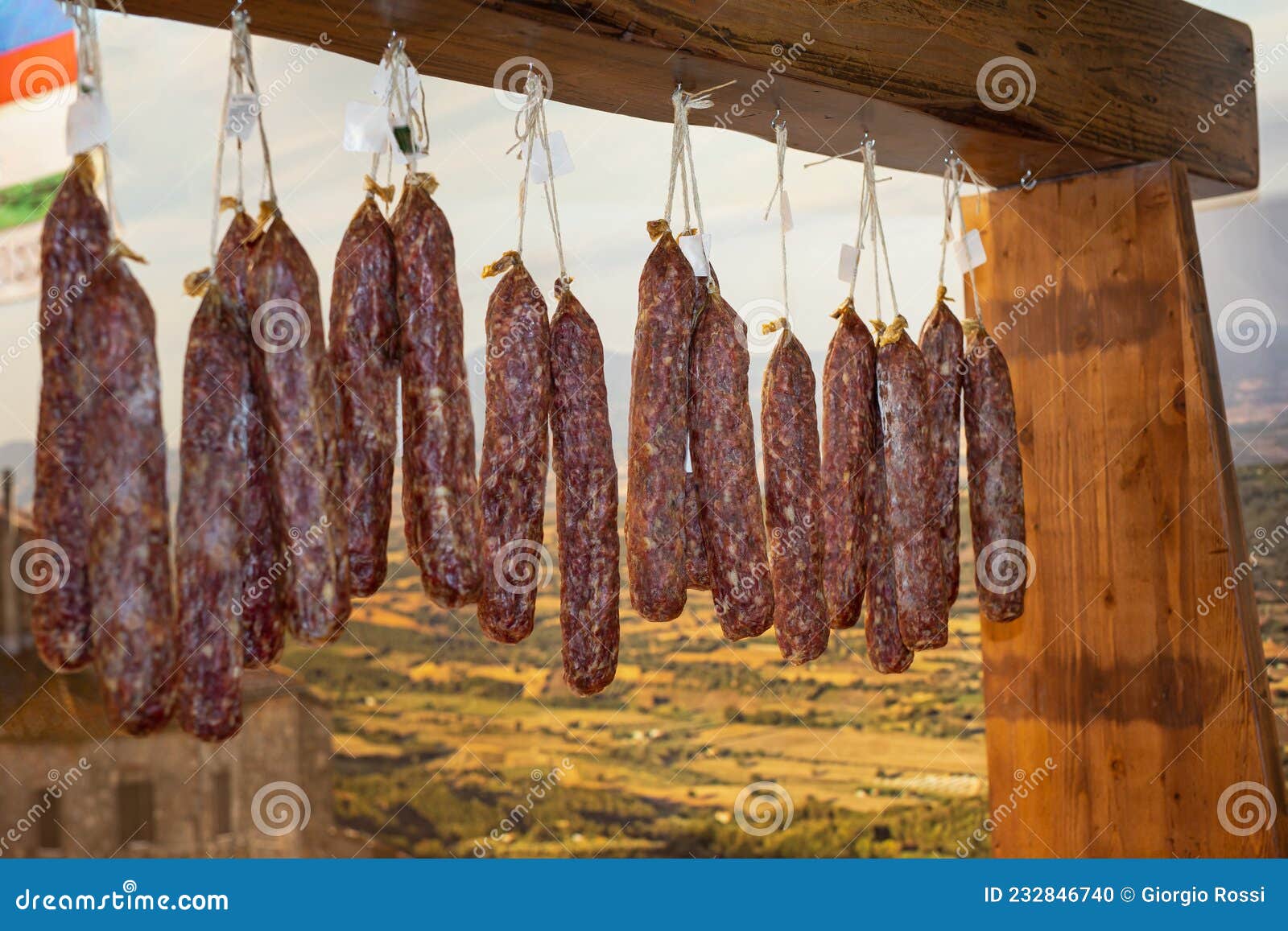 Group of Hanging Salami Inside Butcher Shop Stock Photo Image of hook