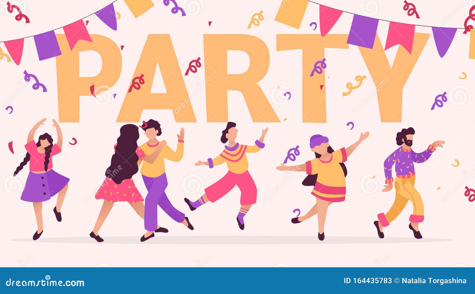 Group of Happy Dancing People at Club. Design Template of Party Banner.  Male and Female Characters Stock Vector - Illustration of club,  celebration: 164435783