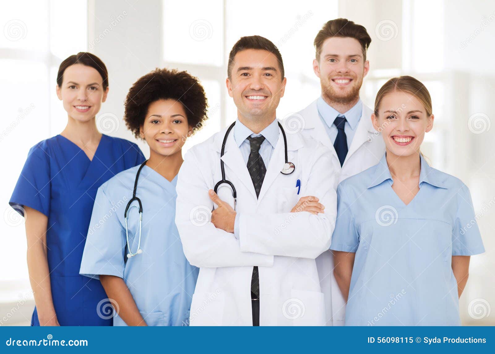 group of happy doctors at hospital