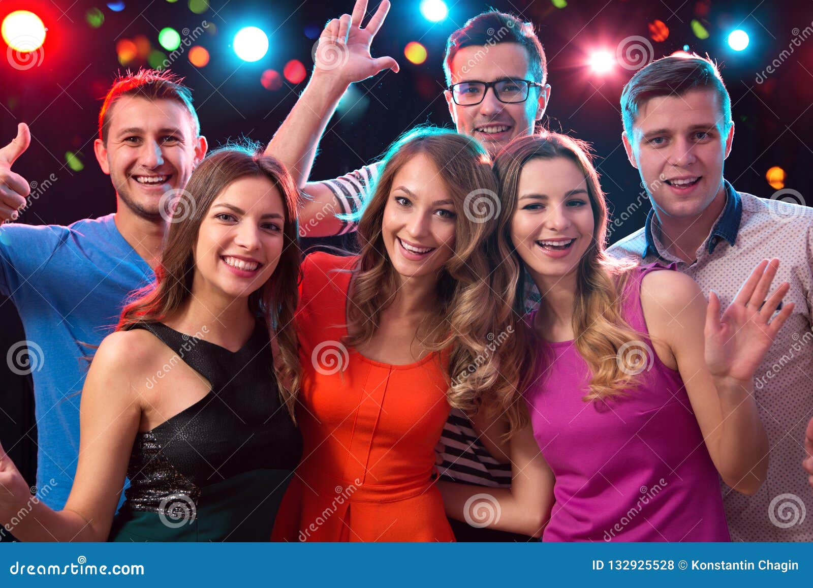 Group of Happy Friends in the Night Club Stock Photo - Image of ...