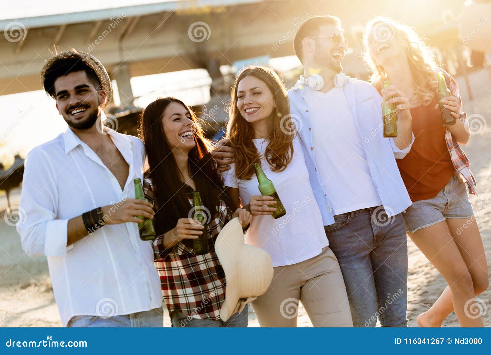 Group of Happy Friends Partying on Beach Stock Image - Image of ...