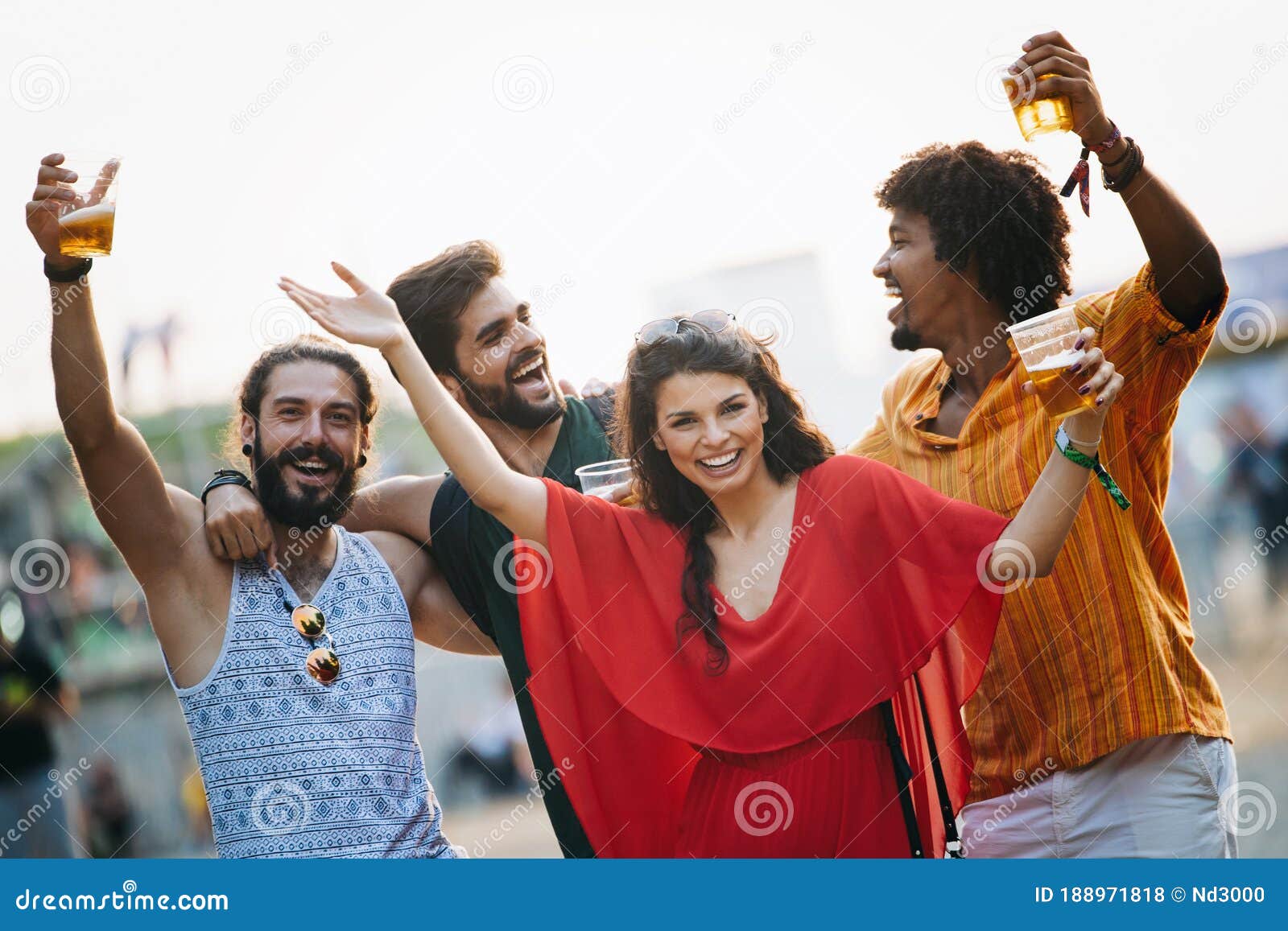 Group of Happy Friends People Having Fun Together Outdoors Stock Photo ...