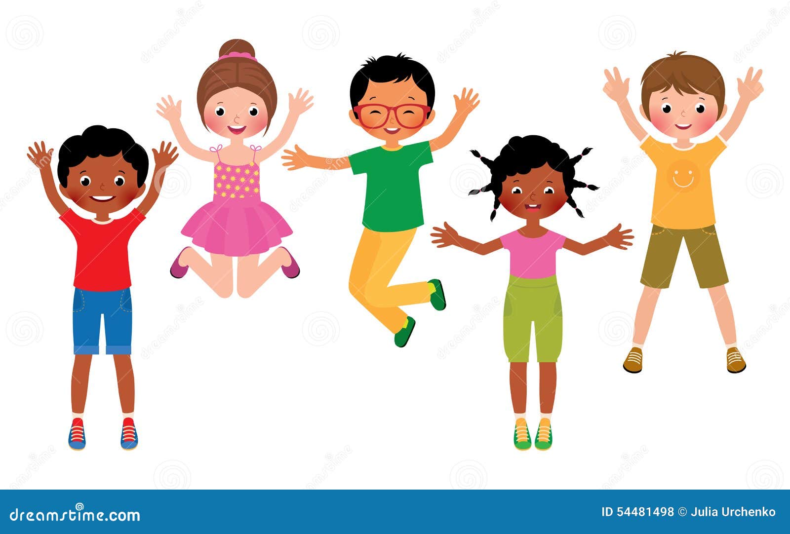 group of happy jumping children  on white background