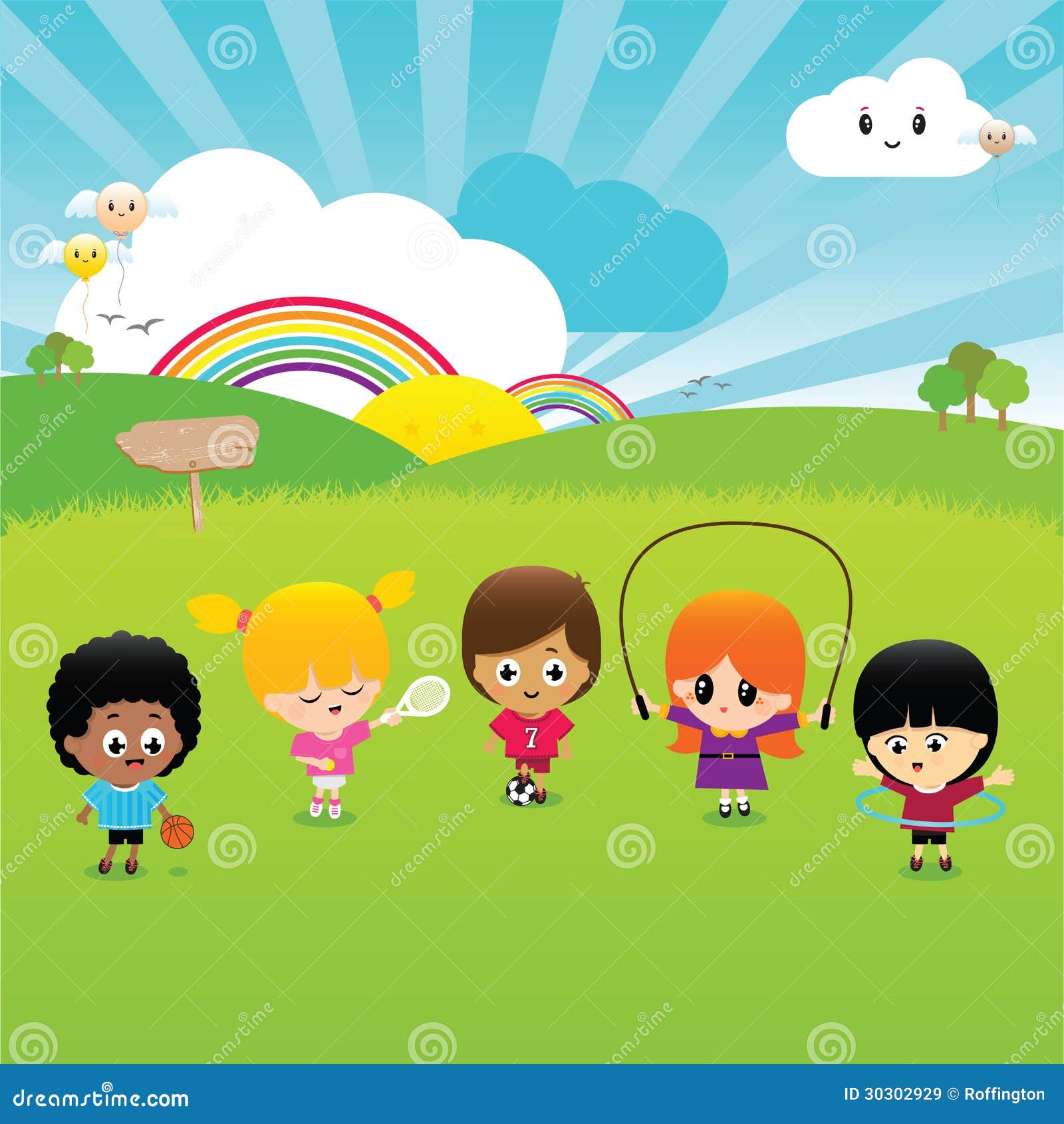 Active Children Playing Sports Outside Stock Vector Illustration