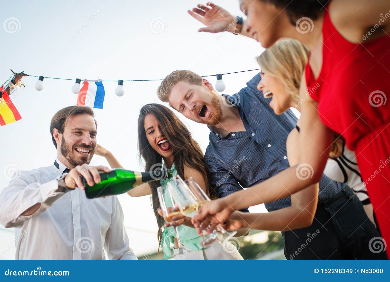 Group Of Happy People Or Friends Having Fun At Party Stock Image