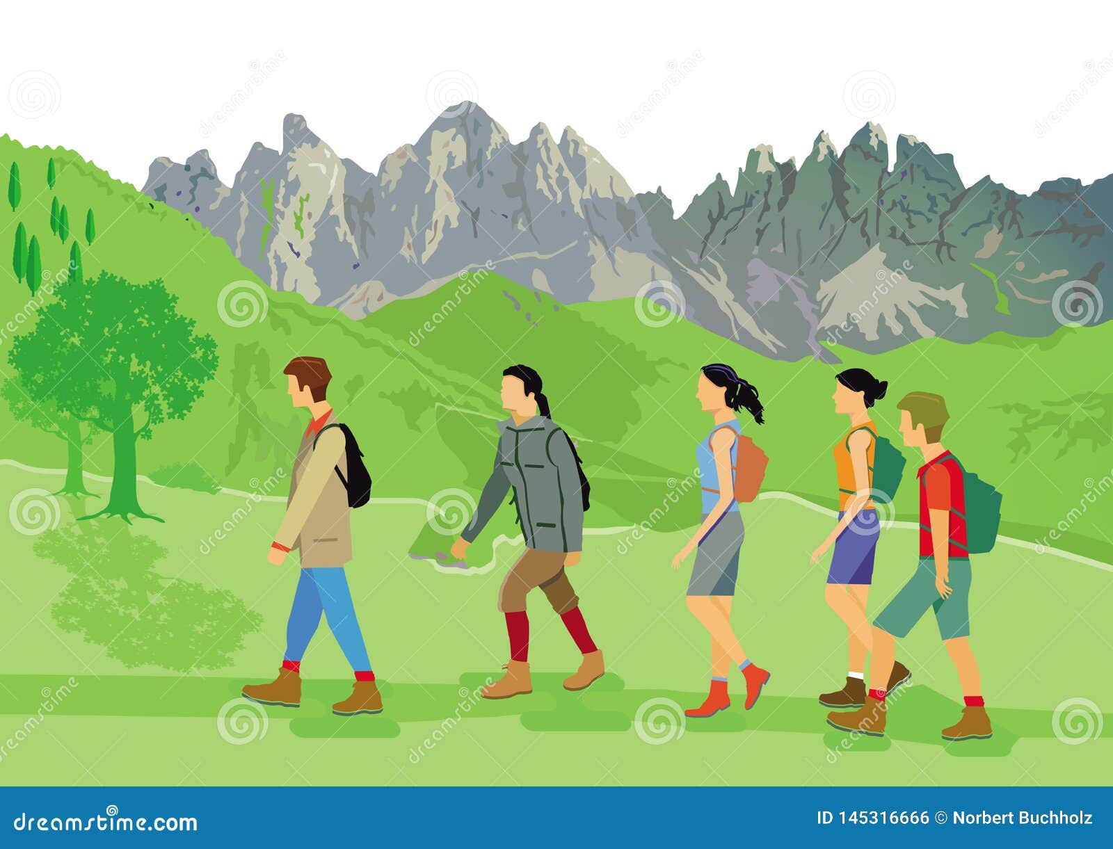 Group Of Hikers At Mountains Stock Vector Illustration Of Climbing