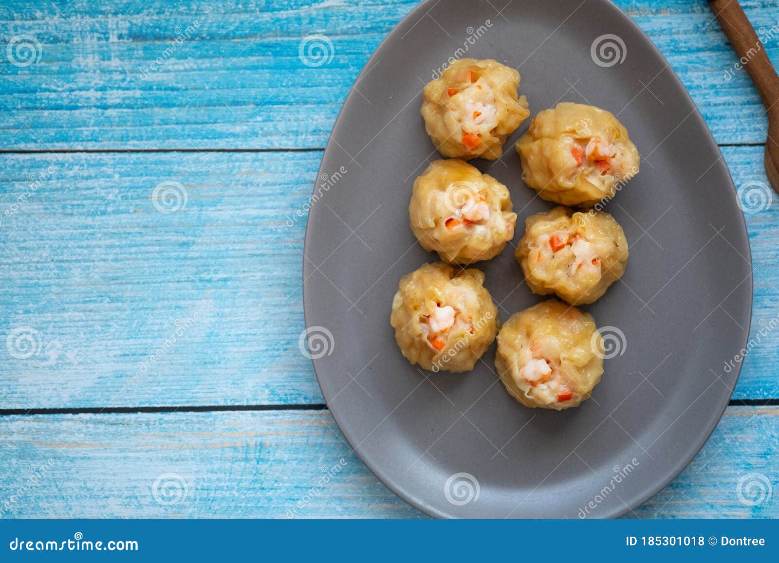 Group of Hot Steam Shrimp Dumpling Served on Gray Dish Stock Photo ...