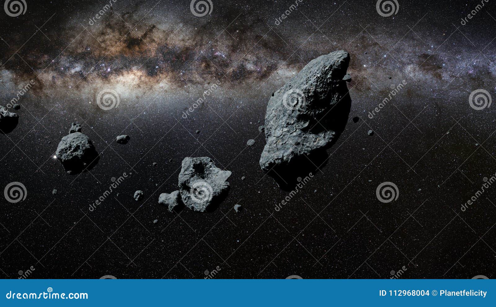 A Swarm of Asteroids in Front of the Milky Way Galaxy Stock Illustration -  Illustration of crater, catastrophe: 112968004