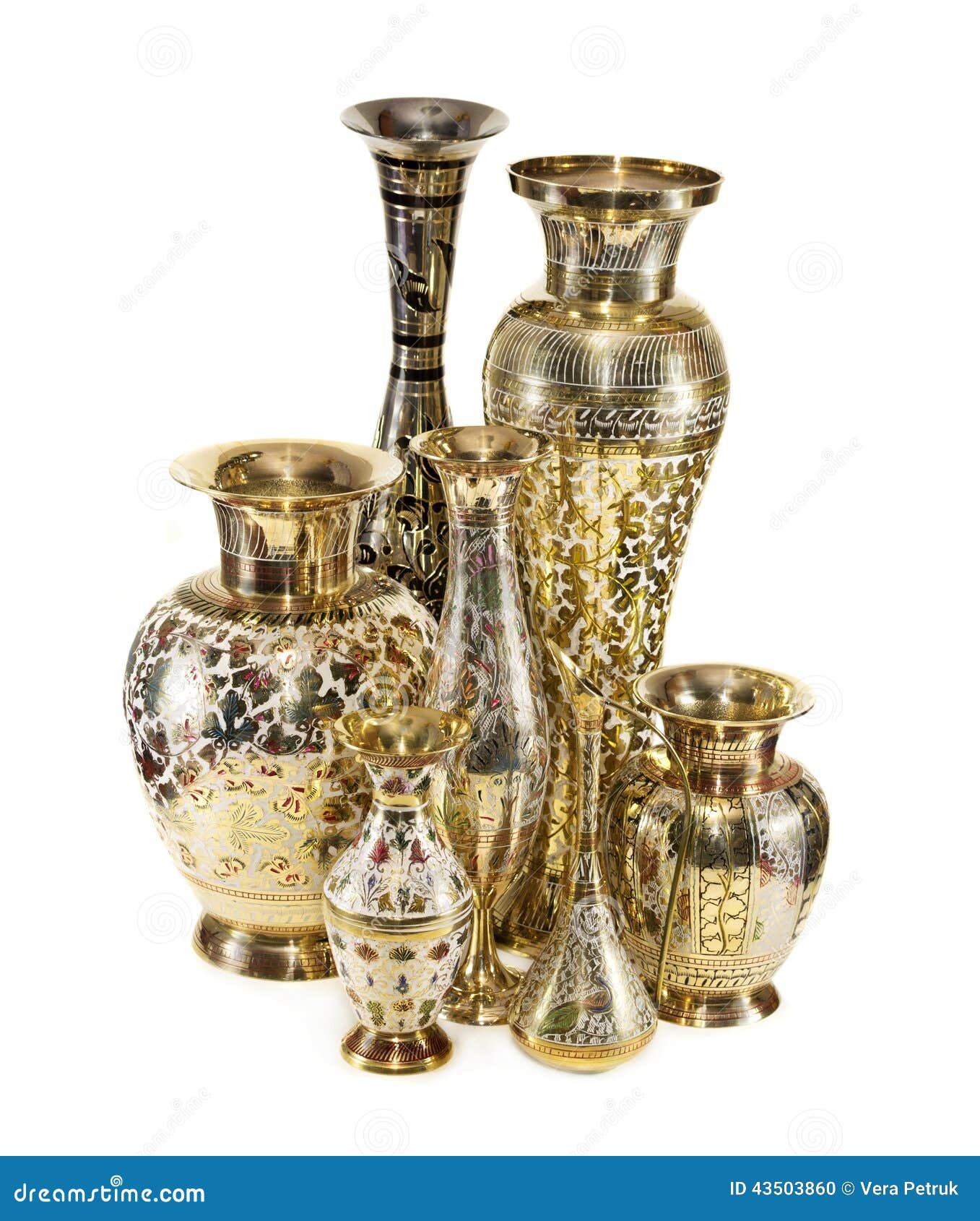 Group of Indian vases stock photo. Image of black, brass 43503860