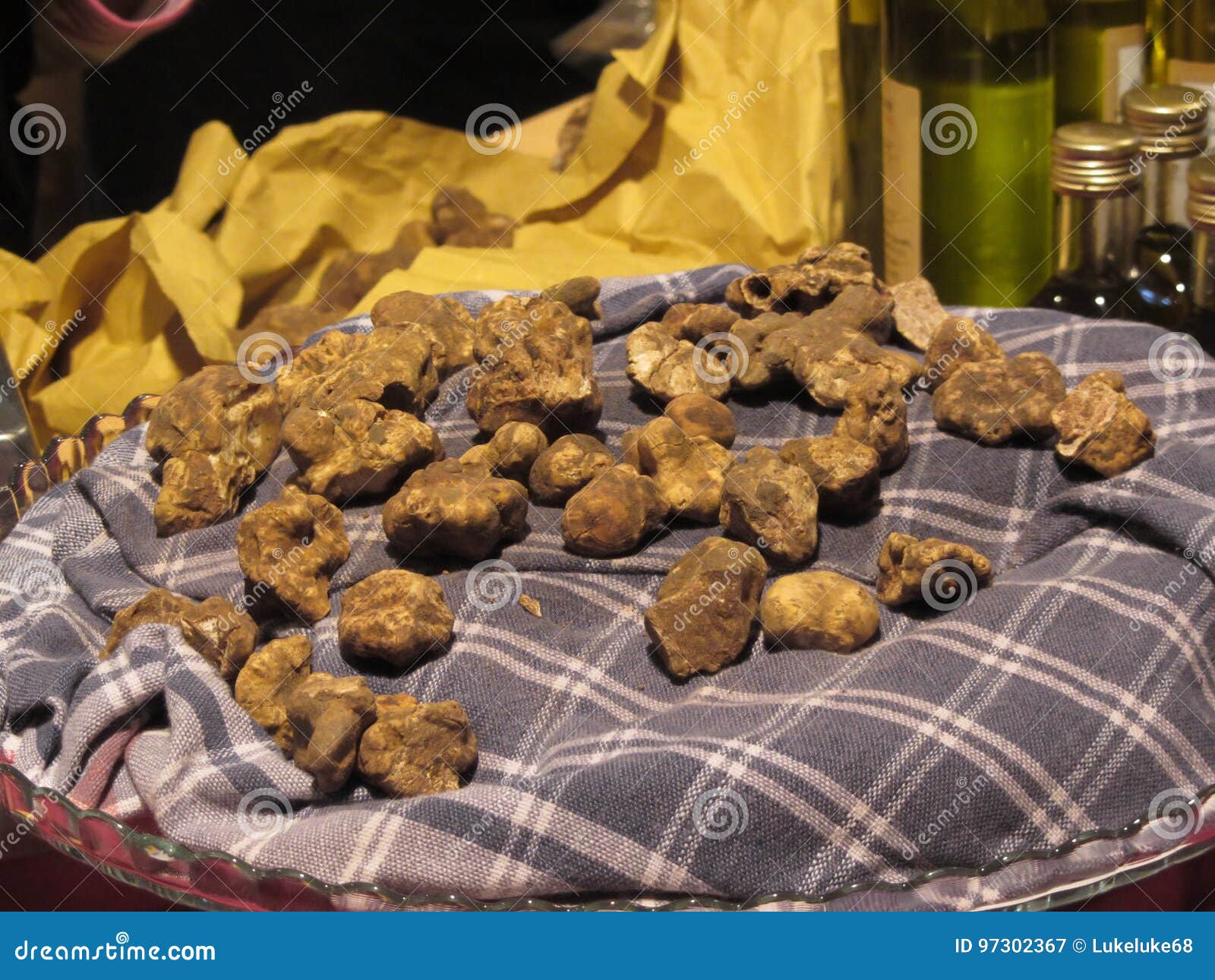 Group of Italian Expensive White Truffles on the Traditional Canvas