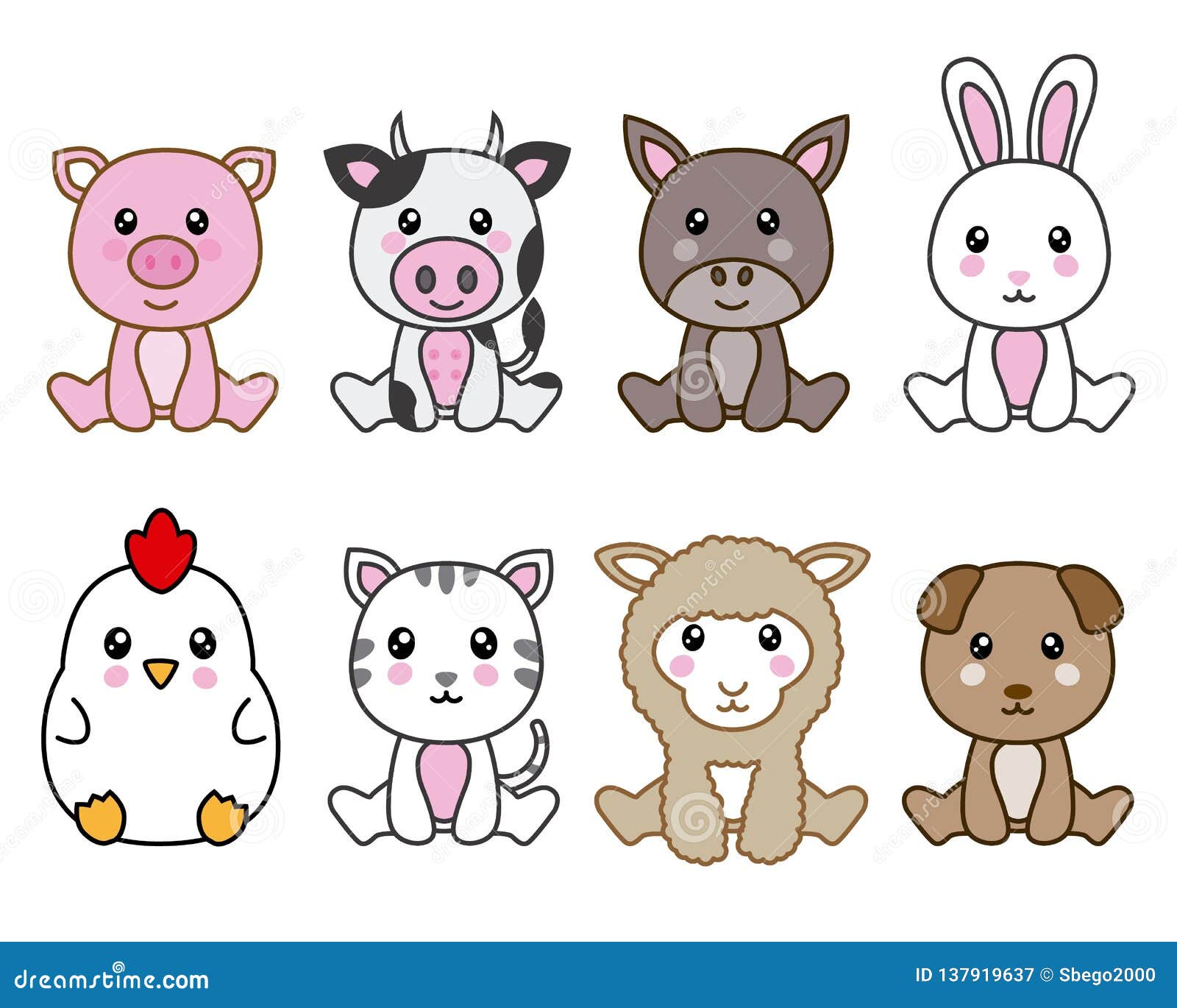 Cute Kawaii Animals Cartoons Line and Fill Style Icon Set Vector Design  Stock Vector - Illustration of animals, panda: 189574234