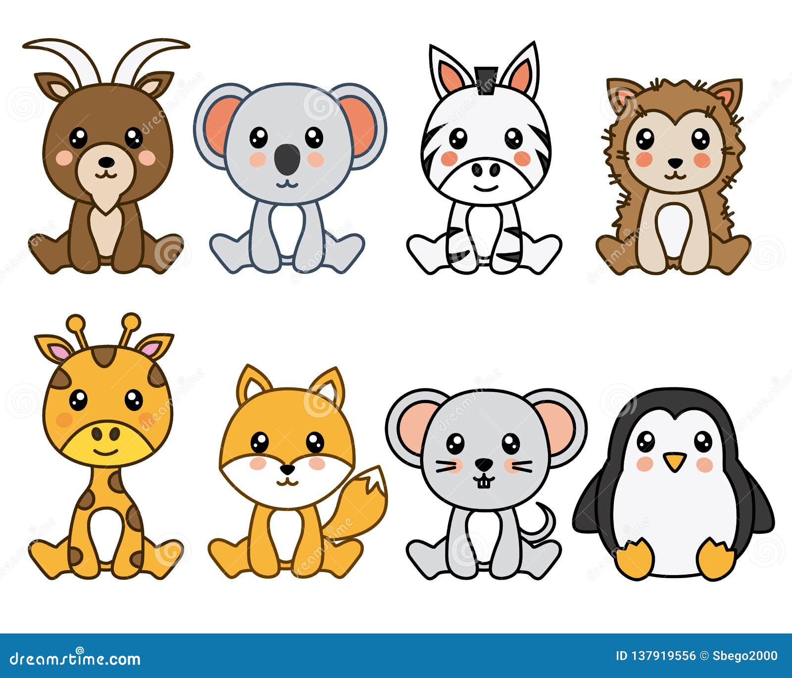 Cute Kawaii Animals Cartoons Line and Fill Style Icon Set Vector Design  Stock Vector - Illustration of animals, panda: 189574234