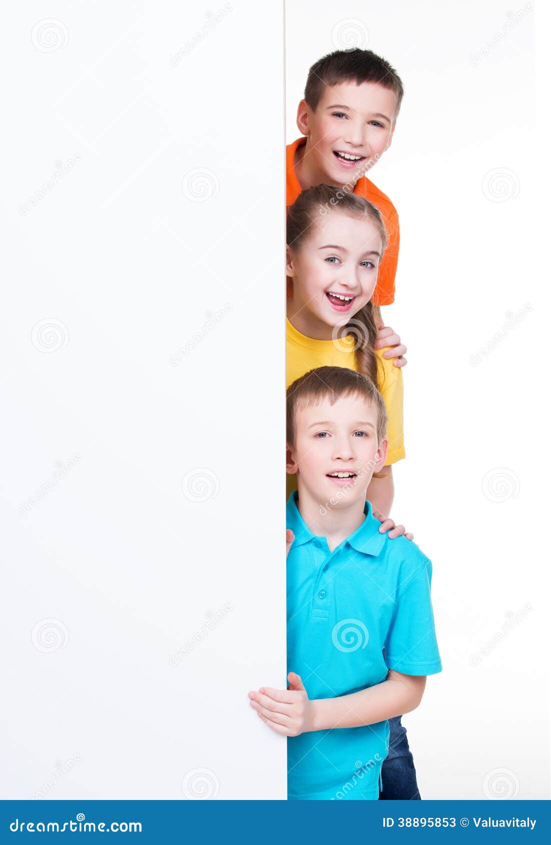 Group of Kids Behind White Banner. Stock Image Image of girls, cute
