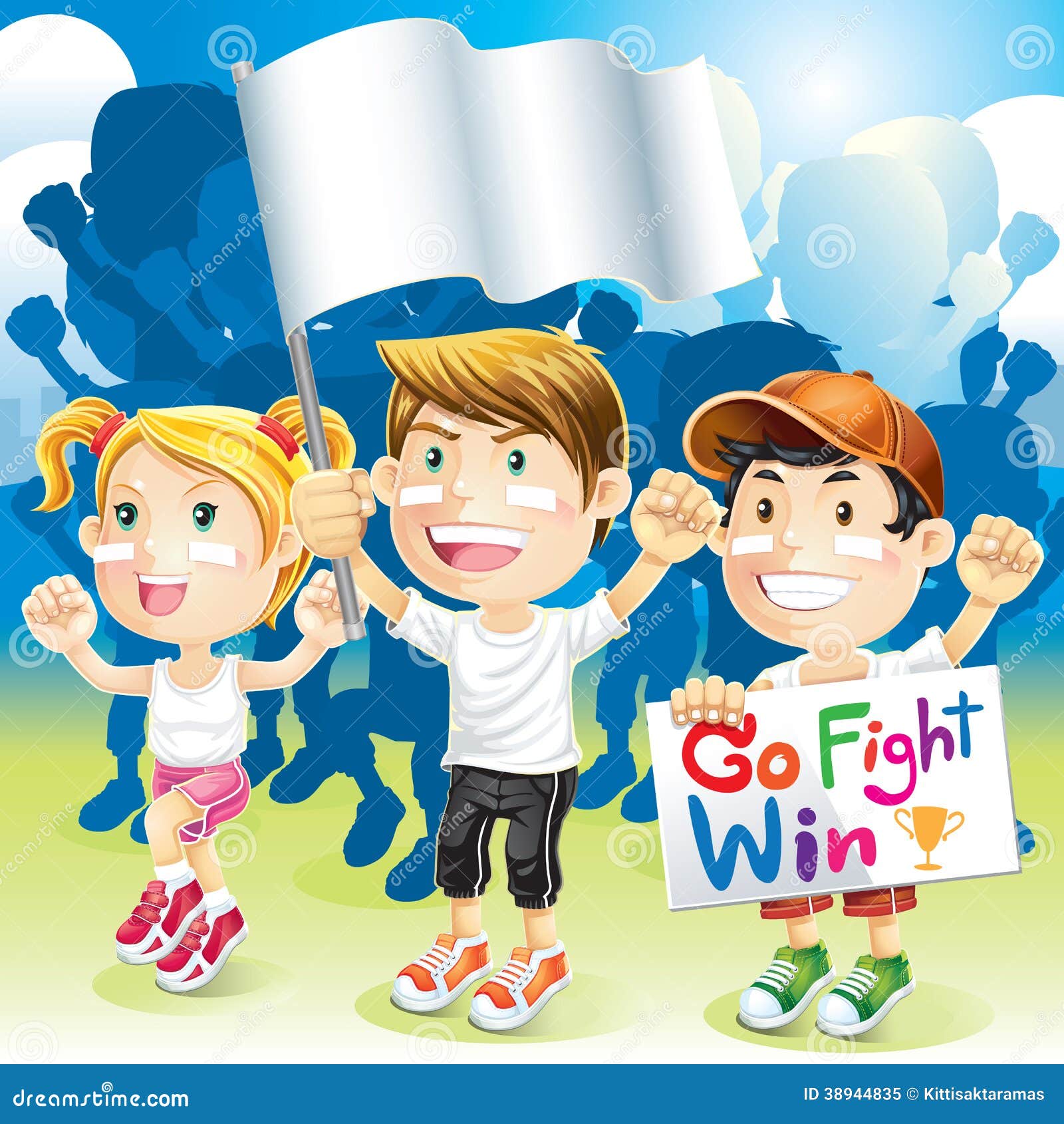 Group Kids Cheering With Flag Stock Vector - Illustration of education