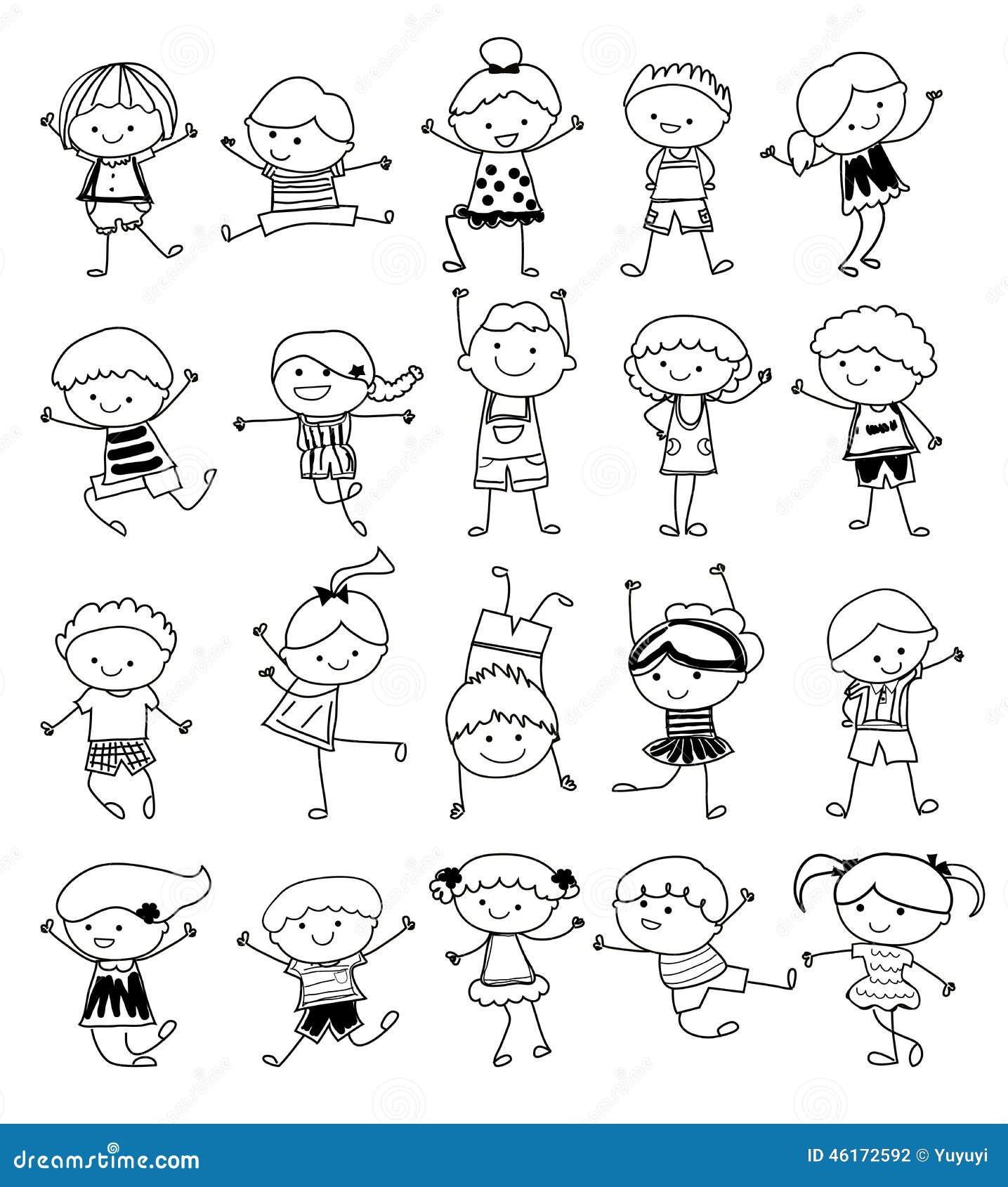 Group of Kids,drawing Sketch Stock Vector - Illustration of child