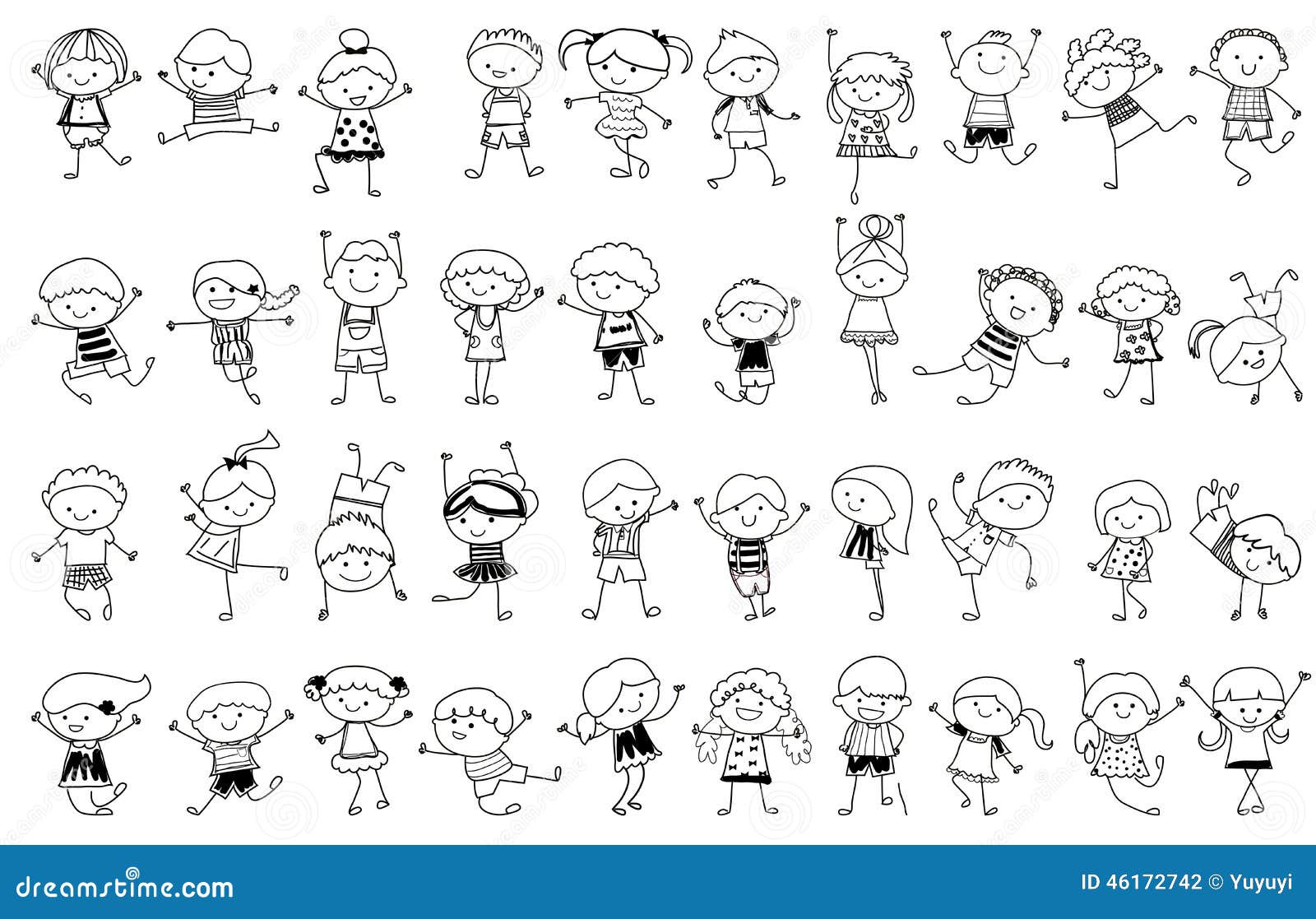 Group of Kids,drawing Sketch Stock Vector - Illustration of girl, doodle:  46172742