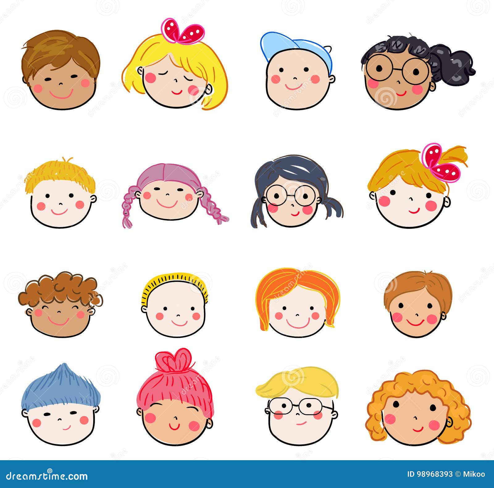 Group of kids face set stock illustration. Illustration of ...