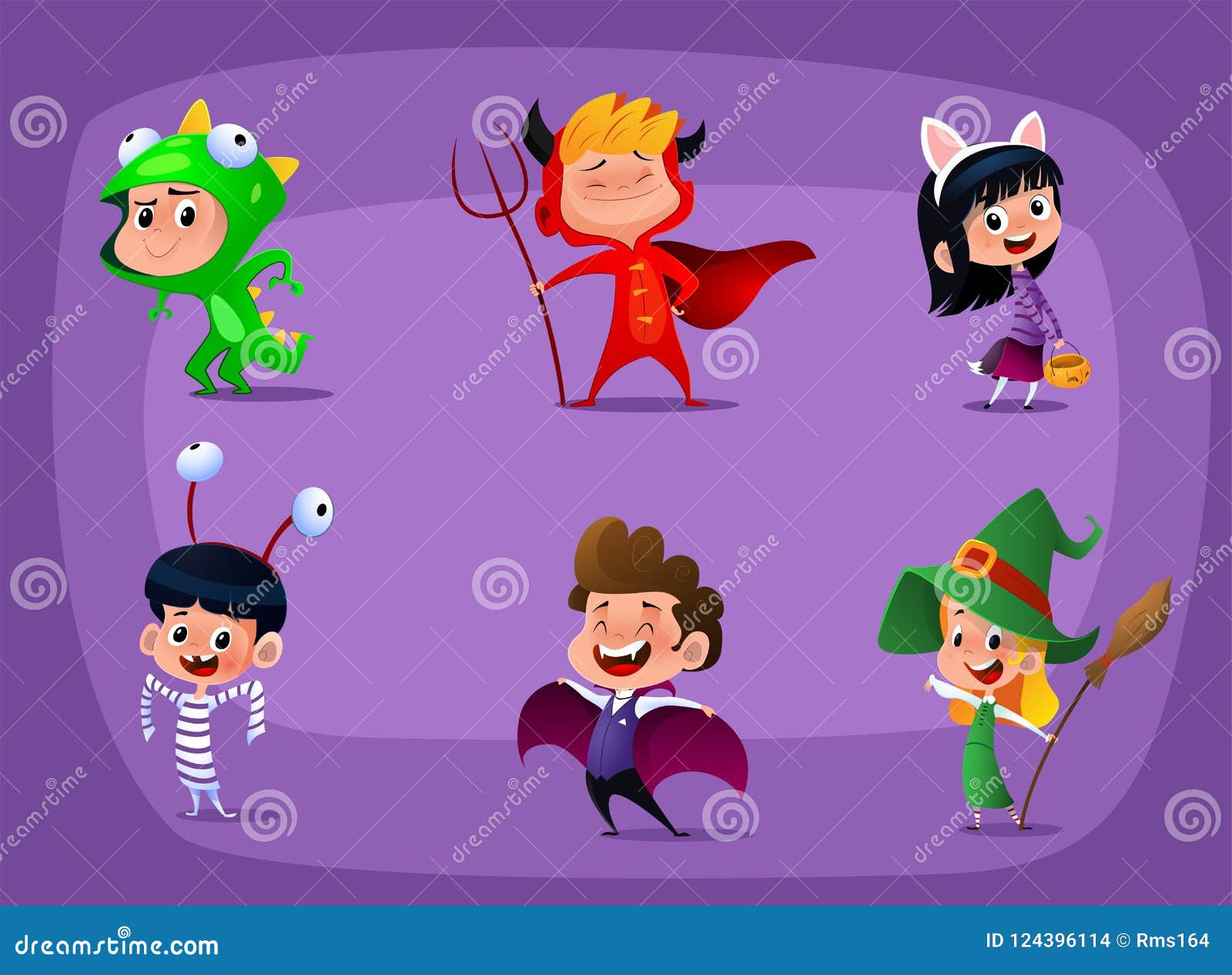group of kids in halloween costume. cartoon 