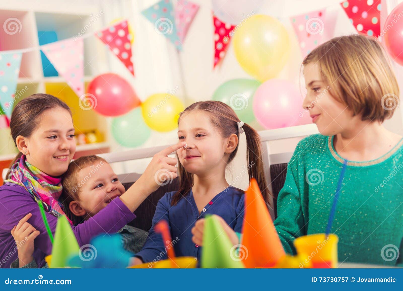 Group Of Kids Having Fun At Birthday Party Stock Image Image Of Child