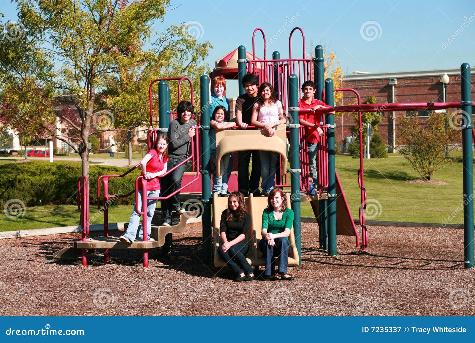 Four children playing in a playground - Stock Image - F033/7416 - Science  Photo Library