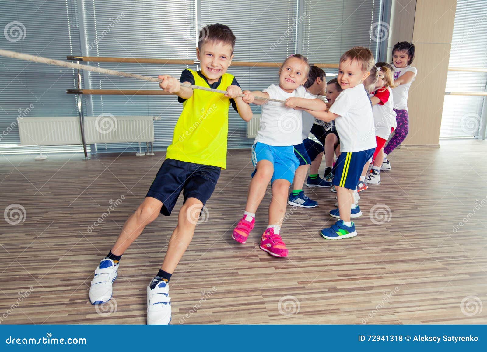 Group of Kids Pulling a Rope in Fitness Room Stock Photo Image of