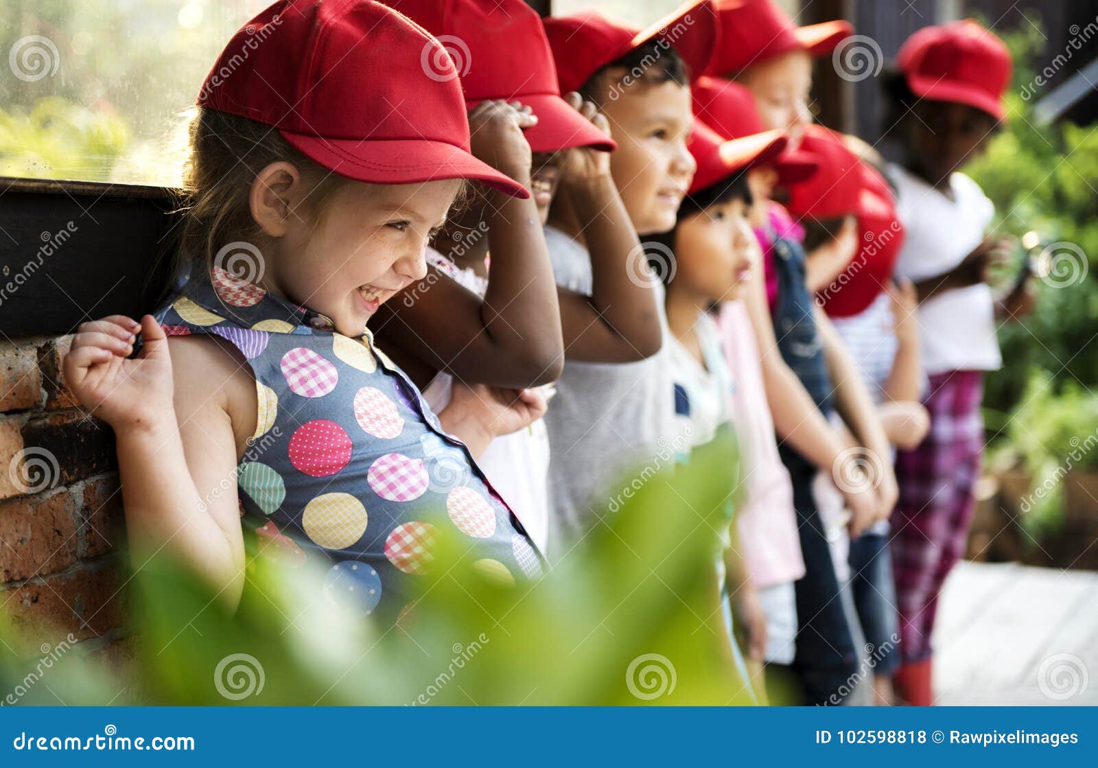 group of kindergarten kids learning gardening outdoors field trips