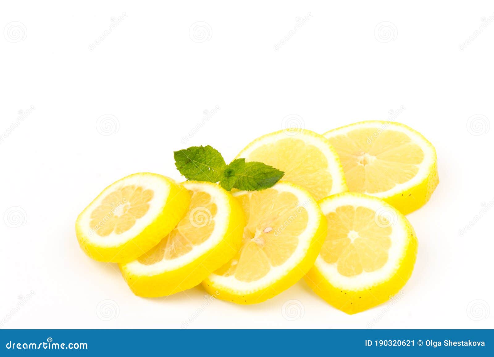 Group of Lemons with Mint Leaves, Isolated on White Background Stock